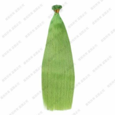 #Green Color U Tip Hair Extensions-Best-Virgin-Remy-Human-Hair-Silver-Grey-Silk-Straight-Factory-Price
