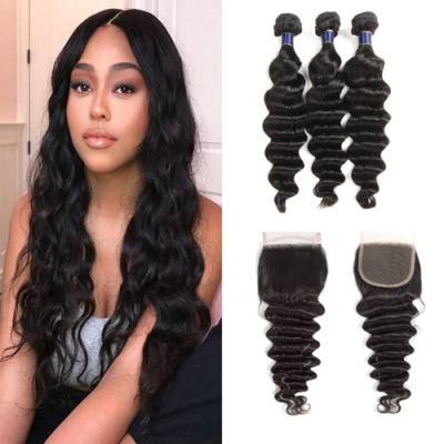 Kbeth Curly Loose Deep Wave Bundles 9A Remy Virgin Human Hair Indian Deep Wave Hair with Closure for Black Women