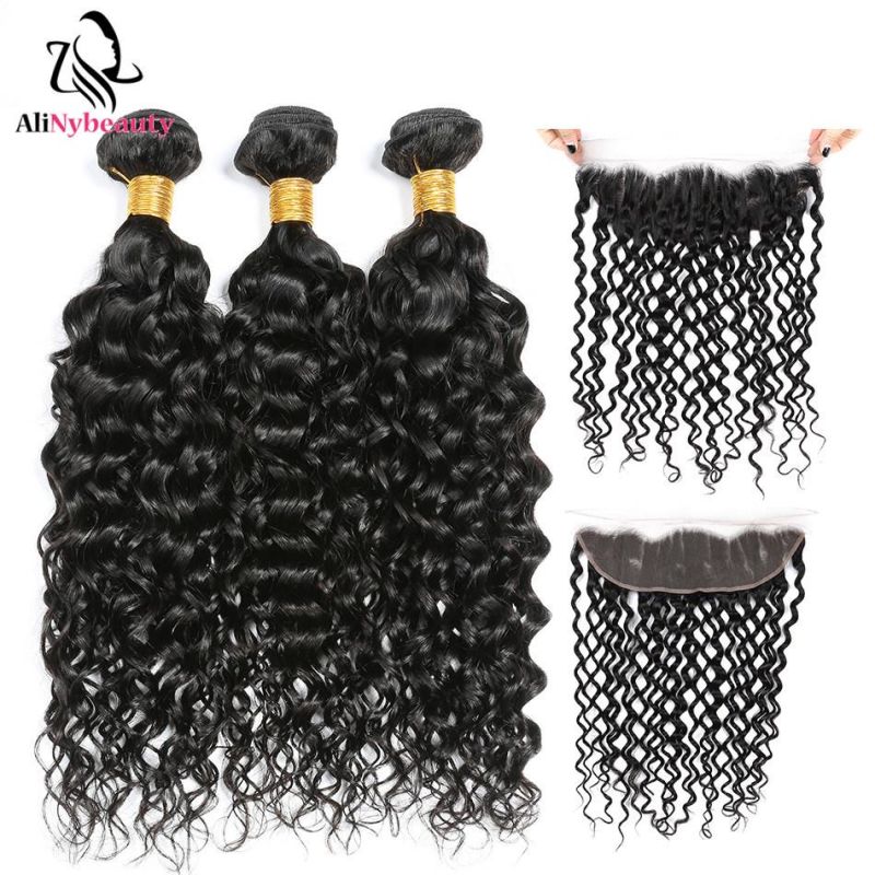 Wholesale Virgin Human Hair 3 Bundle with Lace Frontal Water Wave