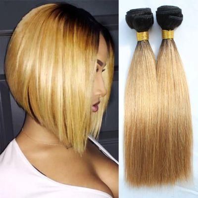 Brazilian Hair Bundle with Lace Closure Middle Part Ombre Honey Blonde Straight Remy Human Hair Weft