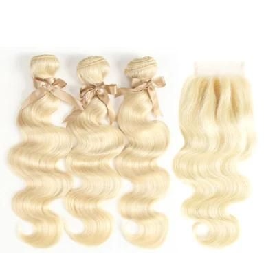 613 Bundles with Frontal Brazilian Body Wave Bundles with Closure Remy Human Hair Blonde Bundles with Closure