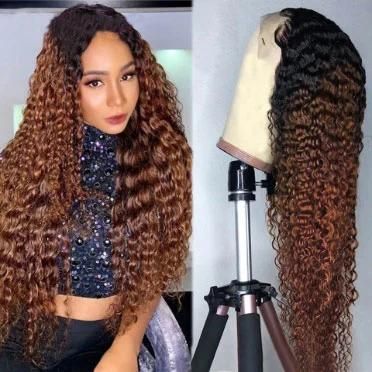 Top Quality T Part Lace Wigs Human Hair Ombre Curly Lace Front Human Hair Pre-Plucked Remy Wigs