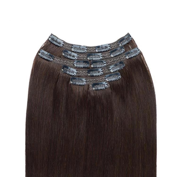 Qingdao Factory 100% Human Hair 100g/Set Clip in Hair Extensions.