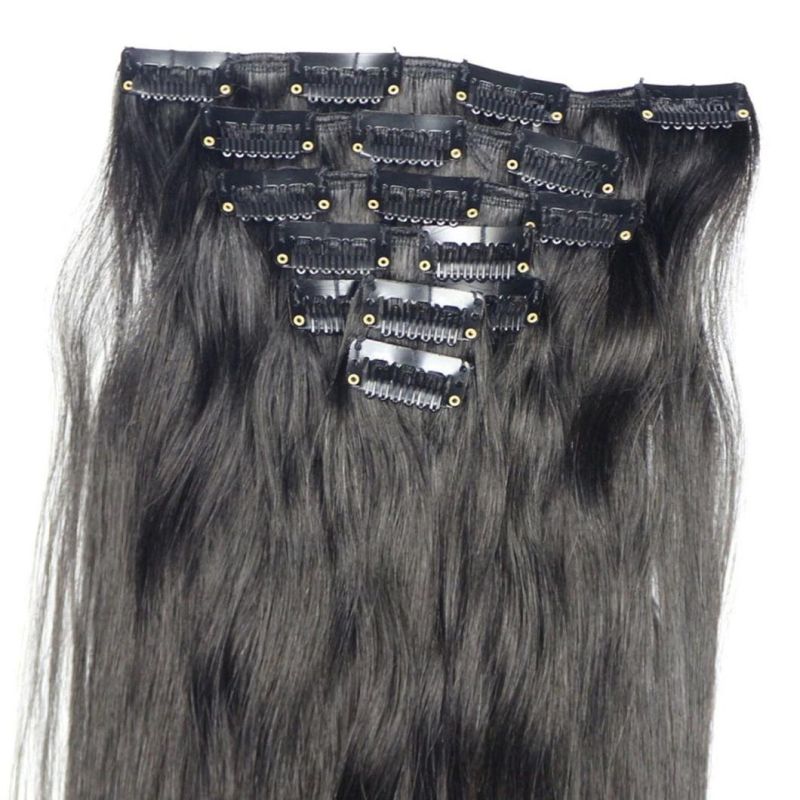16" -24" Machine Made Remy Hair 7PCS Set Clips in 100% Brazilian Human Hair Clip-in Extensions Full Head Straight Natural