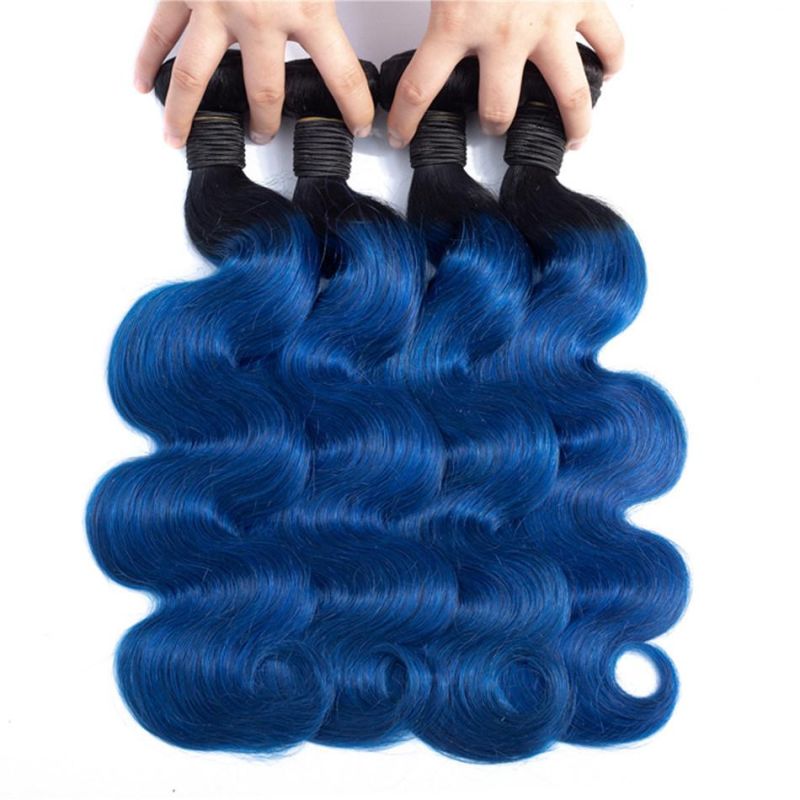 Straight Ombre Hair Bundles with Closure Blue Brazilian Human Hair Weave Bundles with Closure Remy Hair