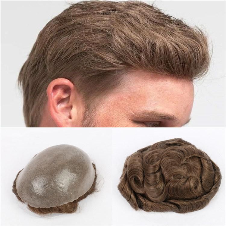 Kbeth Wholesale Human Hair Toupee Thin Skin Base PU Poly Toupee Hair Replacement System for Men Wigs From China Factory