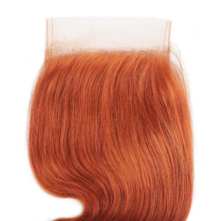 Remy Human Hair 4*4 Lace Closure Body Wave Hair Extension #Ginger