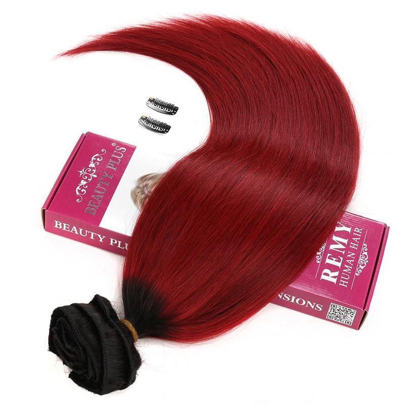Factory Wholesale 100% Human Hair Clip in Hair Extensions Ombre Color Cuticle Aglined Brazilian Hair
