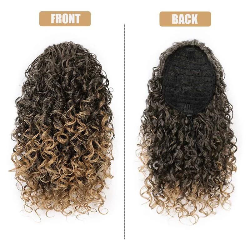 14inch Kinky Curly Synthetic Hair Extension Stretch Mesh Ponytail for Women
