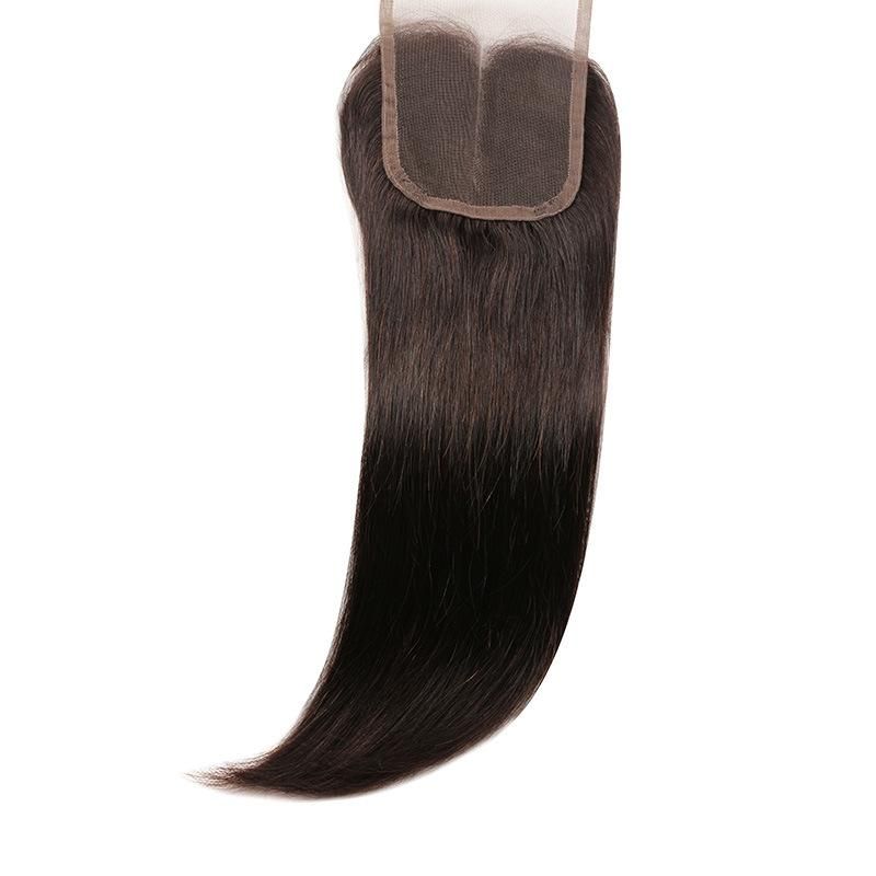 Straight Brazilian Hair Weave Bundles Lace Closure Cheap Brazilian Straight Hair Closure Silk Closure 4X4 130% Density