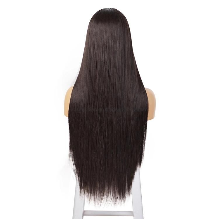 30 Inch Long Silky Straight Brown Wig Middle Part Swiss Lace Wigs Synthetic Wigs for Black Women