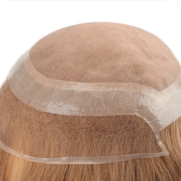 Mono with PU Gauze Around and French Lace Front Women’ S Natural Hair Toupee