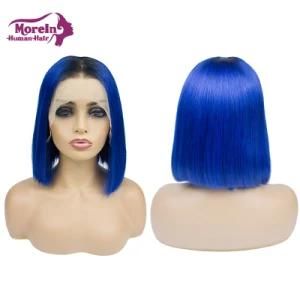 Good Quality Brazilian Virgin Human Hair Ombre Lace Front Wigs 1b/Blue Bob Wigs