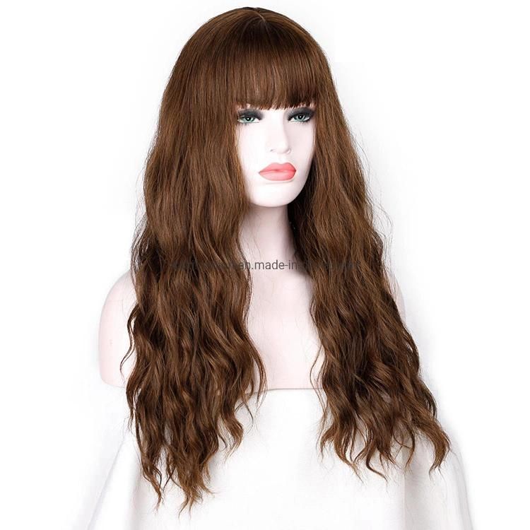 26 Inch Long Women Wigs with Bangs Water Wave Heat Resistant Synthetic Wigs for Women African American