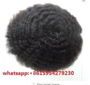 Human Hair Toupee Afro Kinky Curl Natural Color Short Hair
