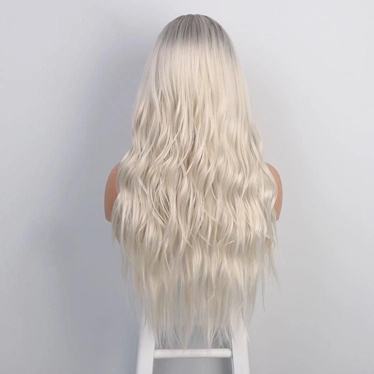 Ombre Platinum Blonde Synthetic Long Water Wave Wigs for Women