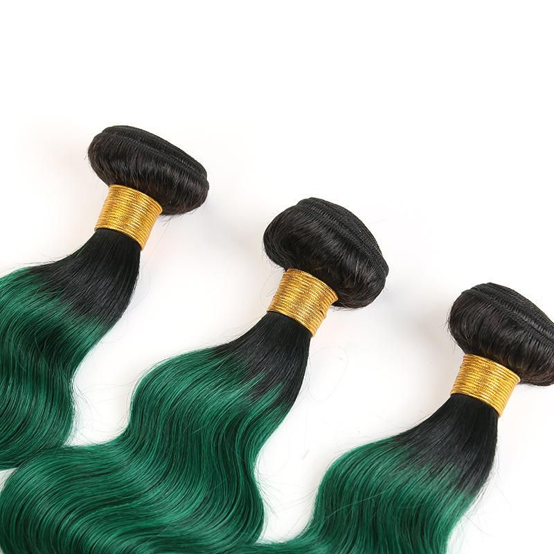 Brazilian Straight Hair Weave 3/4 Bundles with Closure 1b/Green Color 10-30 Inch Remy Human Hair Bundles with Closure