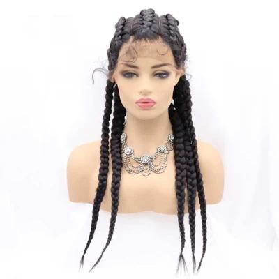 Black/Mixed Brown Synthetic Box Braid Lace Front Wigs for Women Hair Cornrow 5 Braids Hair Wig
