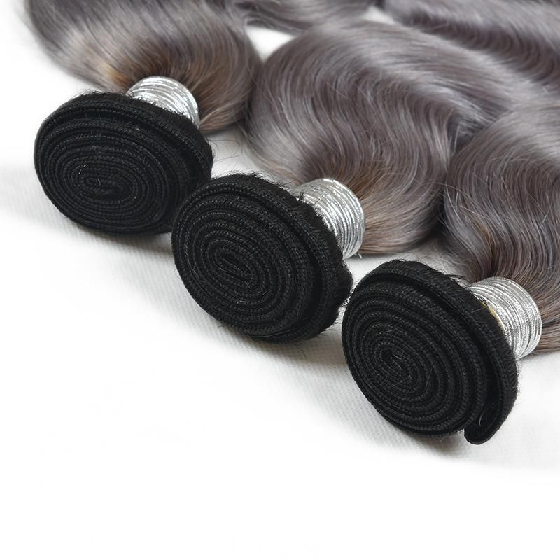 T1b/Grey 100g10A Straight and Curly Human Hair Extension Hair Bundles with Double Drawn for Black Women 26"