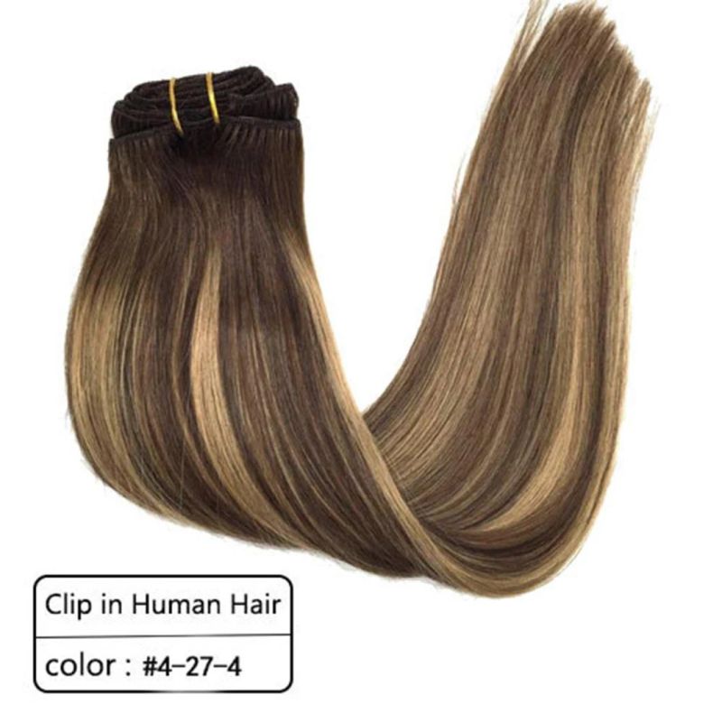 Multi Color Brazilian Human Hair Clip in Extensions Full Head Remy Human Hair Straight Hair Extensions 20 Inches