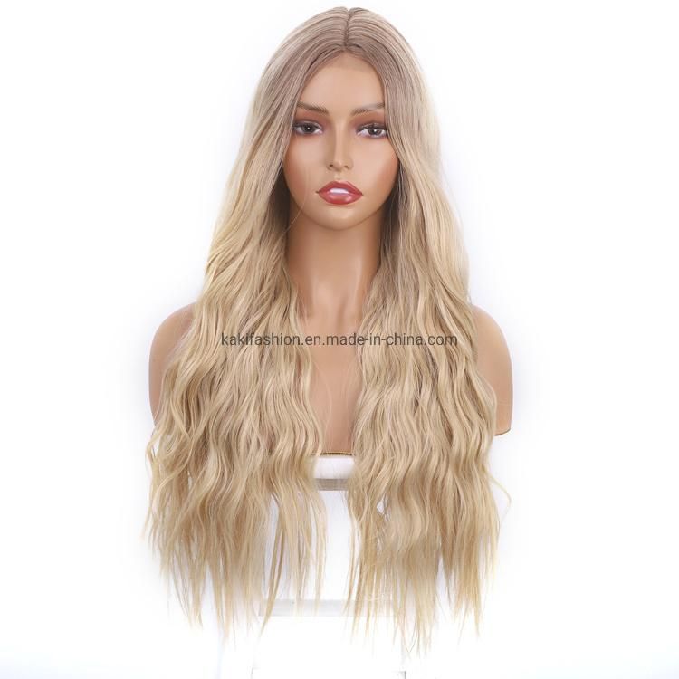 Synthetic Wig Colored Bloned Hair Long Body Wavy Middle Part High Quality Good Premiun Wig