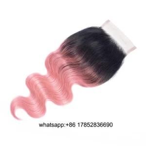 Human Hair Brazilian Malaysian Peruvian Indian Remy Human Hair 1b/ Pink 4X4 Lace Closure Pre Plucked Baby Hair Body Wave Hair