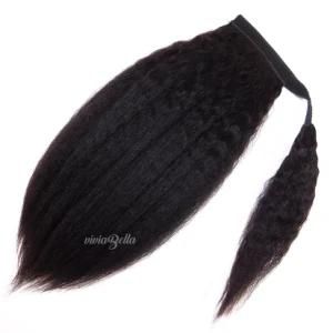 Kinky Yaki Straight Ponytail Natural Black Coarse Straight 100% Human Hair