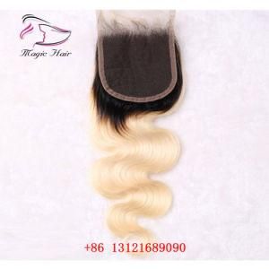 2 Tone Dark Root 613 Blonde Brazilian Ombre Body Wave Lace Closure 4*4 Remy Human Hair