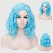 Aicos Ice Blue 35cm Short Curly Halloween Party Anime Cosplay Wig for Women, Synthetic Heat Resistant Full Wig +Cap