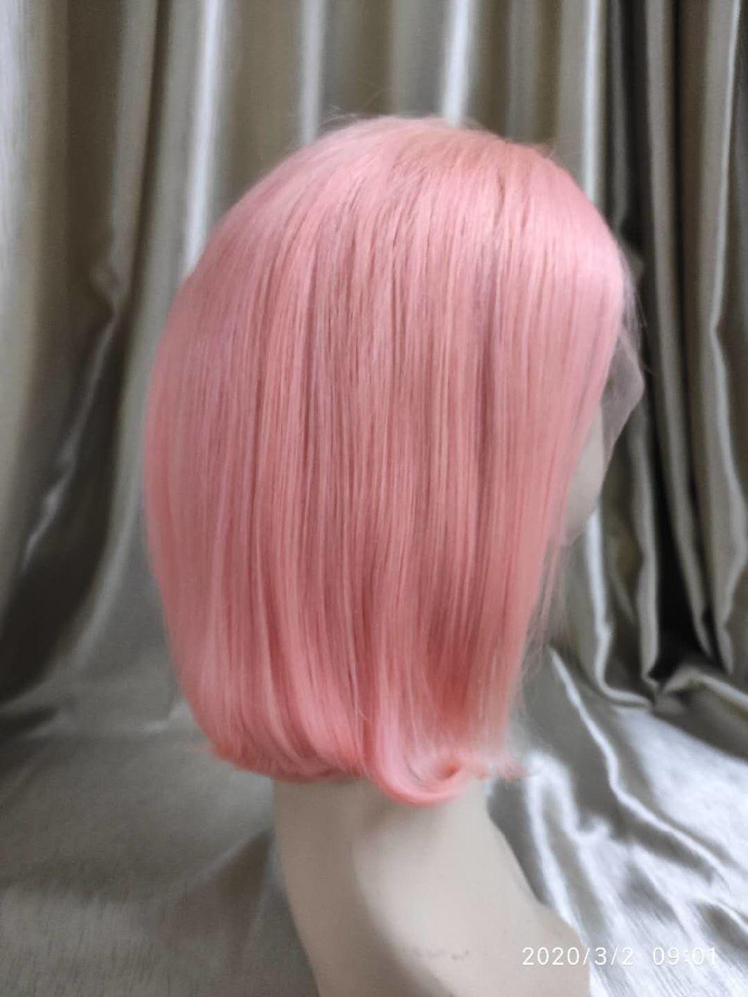 Pink Color Lace Frontal Human Hair Wigs