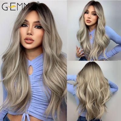 Freeshipping Long Wavy Gray Ash White Synthetic Wig with Bangs Cosplay Daily Party Wig for Women Heat Resistant Hair Dropshipping Wholesale