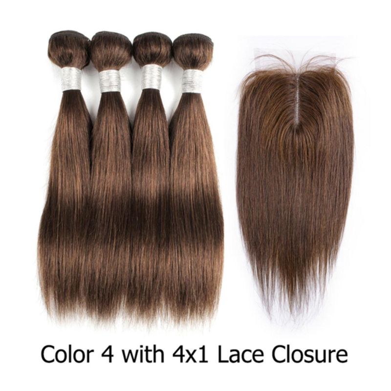 Brazilian 100% Human Hair Bundle with Lace Closure Middle Part Ombre Honey Blond Straight Remy Human Hair for Woman