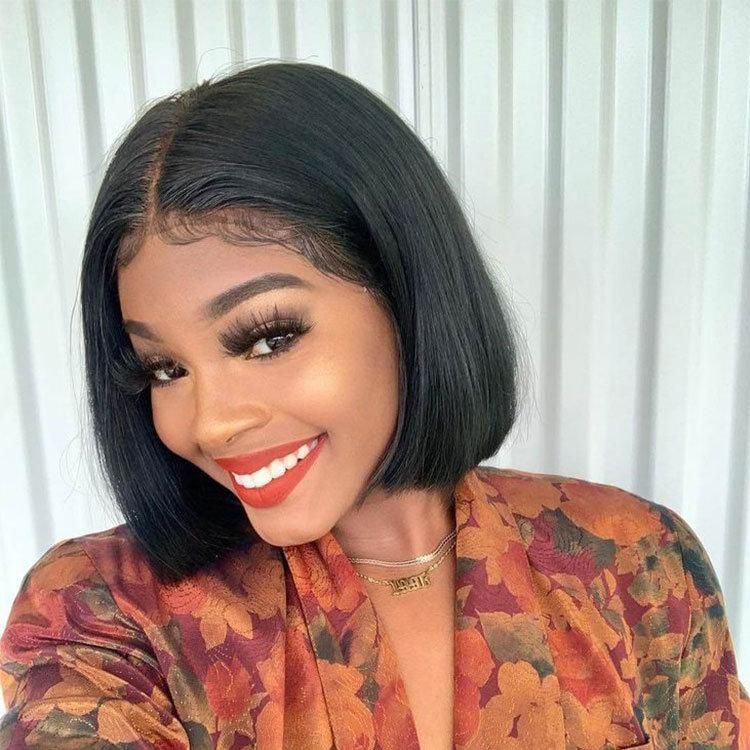 Kbeth Human Hair Wigs for Black Woman 1b Color Straight Best Quality Short Length Straight Virgin Cuticle Aligned Hair Skin Hide Lace Front Bob Wigs Vendor