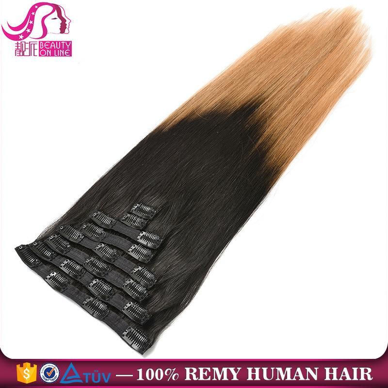 Wholesale 20 Inch Ombre T1b/27 160g Full Head Human Hair Extensions Clip in Human Hair Extensions
