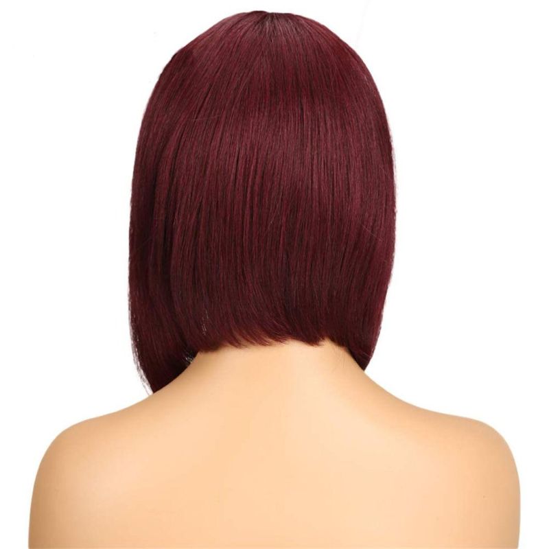 Short Bob Wig with Bang Straight Human Hair with Bang Brazilian Virgin Hair Wig for Women Red Color Wig