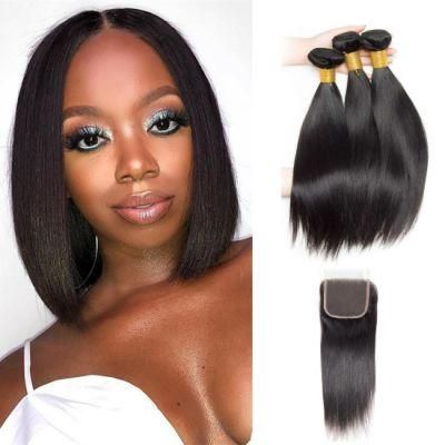 Indian Virgin Human Hair Straight Bundle with Closure 12inches