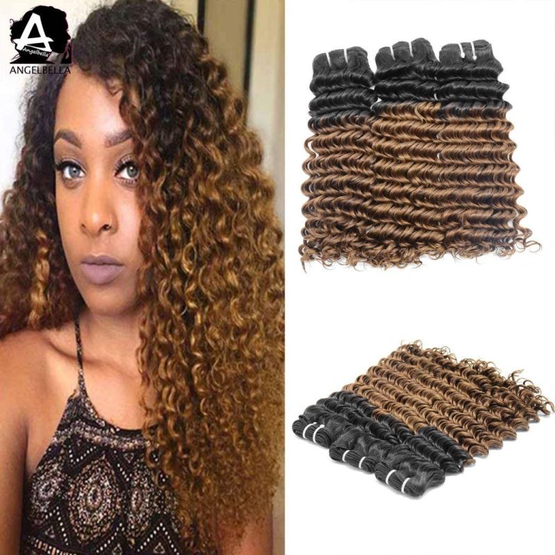 Angelbella New Styles Super Double Drawn Sdd Hair Ombre 1b#-30# Deep Wave Remy Hair Bundle for Party