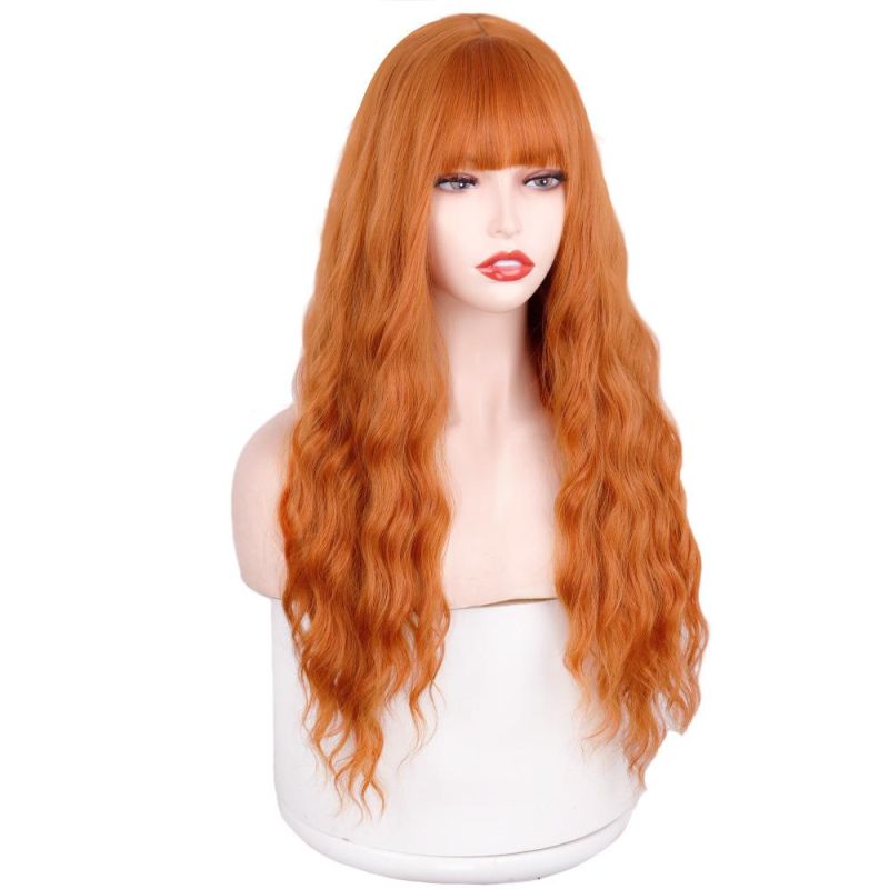 26inch Ombre Orange Synthetic Long Body Wavy Wigs with Bangs for Women Wholesale Price