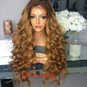 180 Density Ombre Brown Honey Blonde Curly Brazilian Virgin Hair Lace Front Wigs