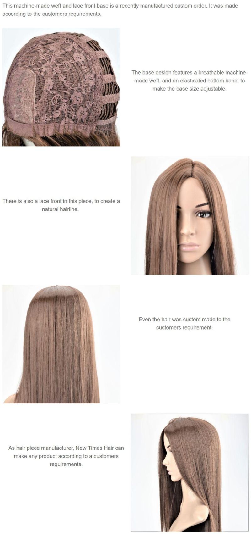 Customized Elasticated Machine-Made Weft and Lace Front Ladies Wig