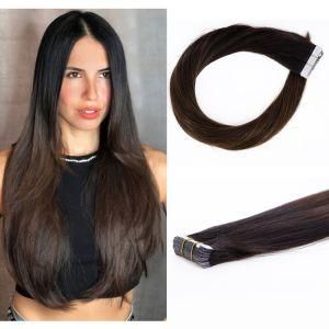 T#2-4 Brazilian Straight PU Tape Natural Human Hair Extensions Tape in Hair