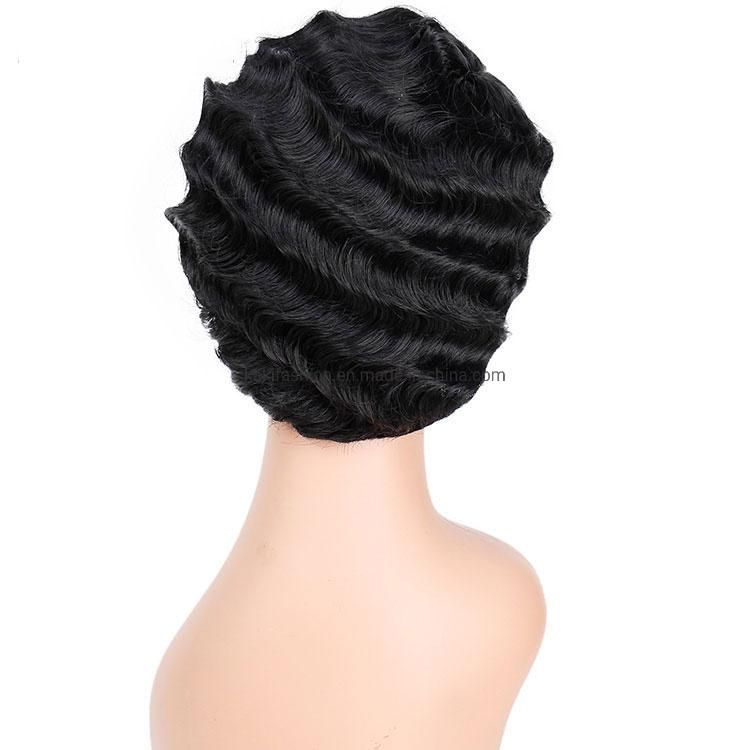 Heat Resistant Synthetic Hair Short Pixie Cut Black Fiber Wigs Short Finger Wave Cute Wigs for Cosplay