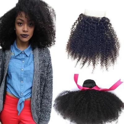 Kbeth Wholesale 100% Virgin Brazilian Human Hair 10A Grade Kinky Curly Bundles with Closure Afro Kinky Curly Micro Link Closure Extension