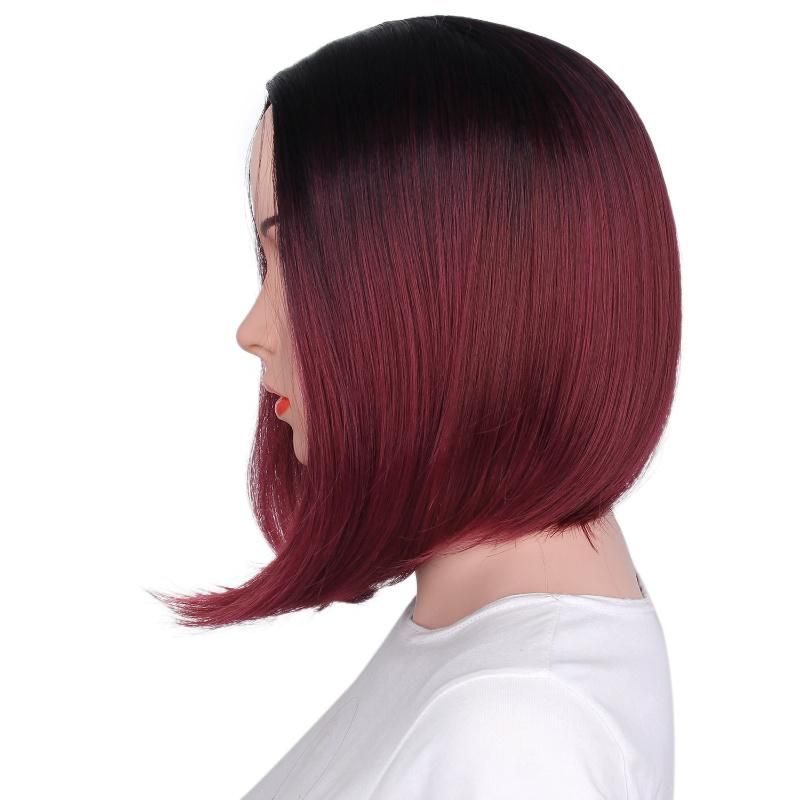 China Hair Wig Two-Tone Black and Red Bob Short Synthetic Wig for Black Women