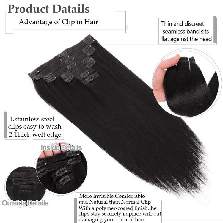 Natural Black Raw Unprocessed Brazilian Remy Human Hair Clip in Hair Extensions 8PCS/Set 18clips