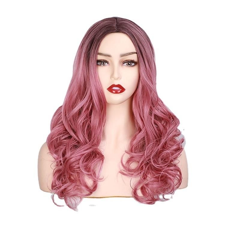 China Cheap Ombre Dark Pink Synthetic Brazilian Hair Body Wavy Long Wigs Hair