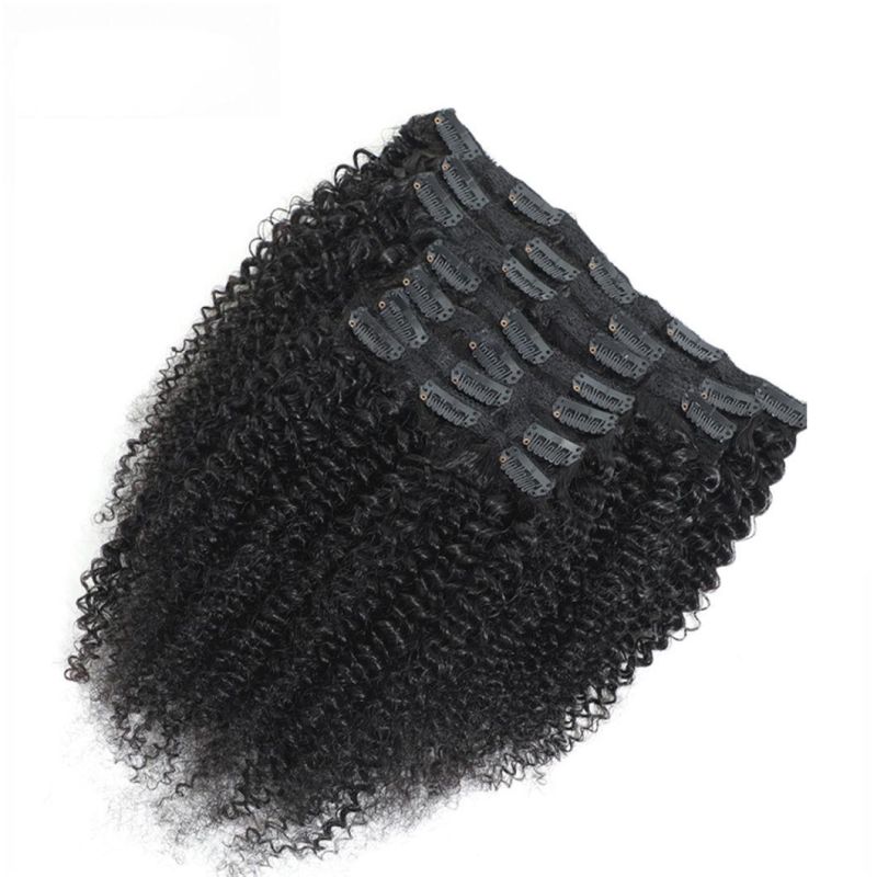 Afro Kinky Curly Clip in Brazilian Human Hair Extensions Natural Color Full Head 7PCS/Set Remy Hair 12-22 Inches