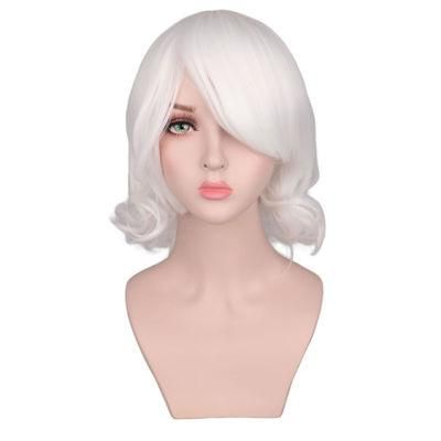 Girls Short Bob Wave Wig Cosplay White Heat Resistance Synthetic Hair Wigs 14 Inches