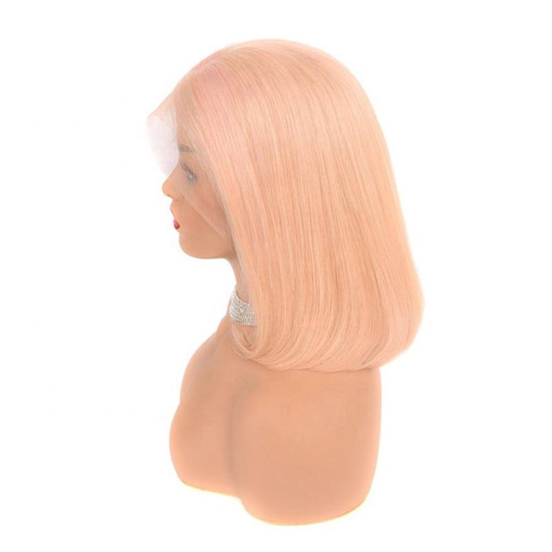Natural Human Hair Wigs Lace Frontal Pink Color Short Wig