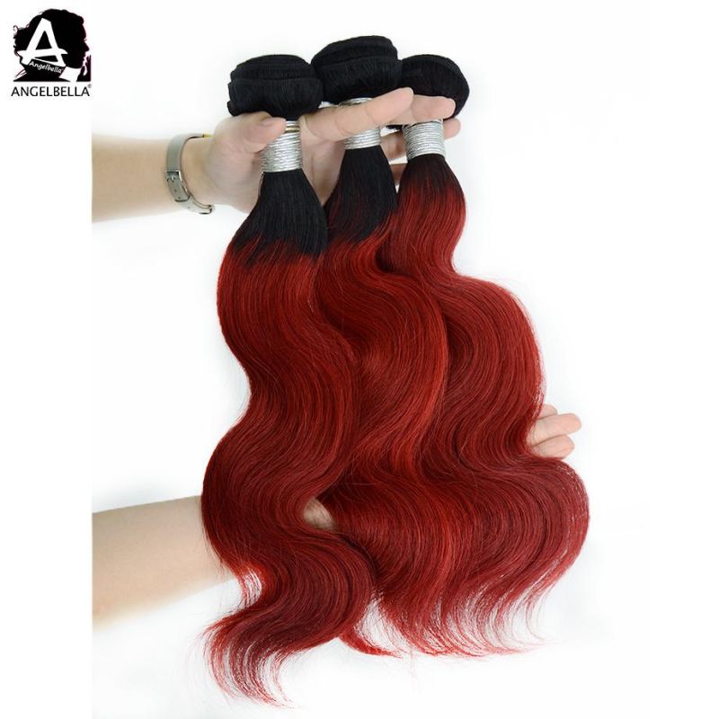 Angelbella Raw Mink Brazilian Human Hair Weft 1b# Red Virgin Hair Bundles